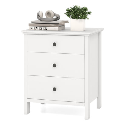 3-Drawer Wooden Nightstand Modern Bedside Table-White