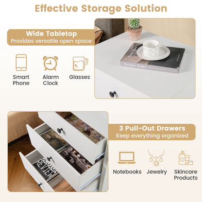 3-Drawer Wooden Nightstand Modern Bedside Table-White