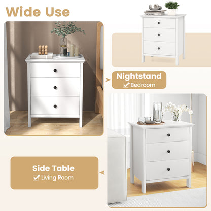 3-Drawer Wooden Nightstand Modern Bedside Table-White
