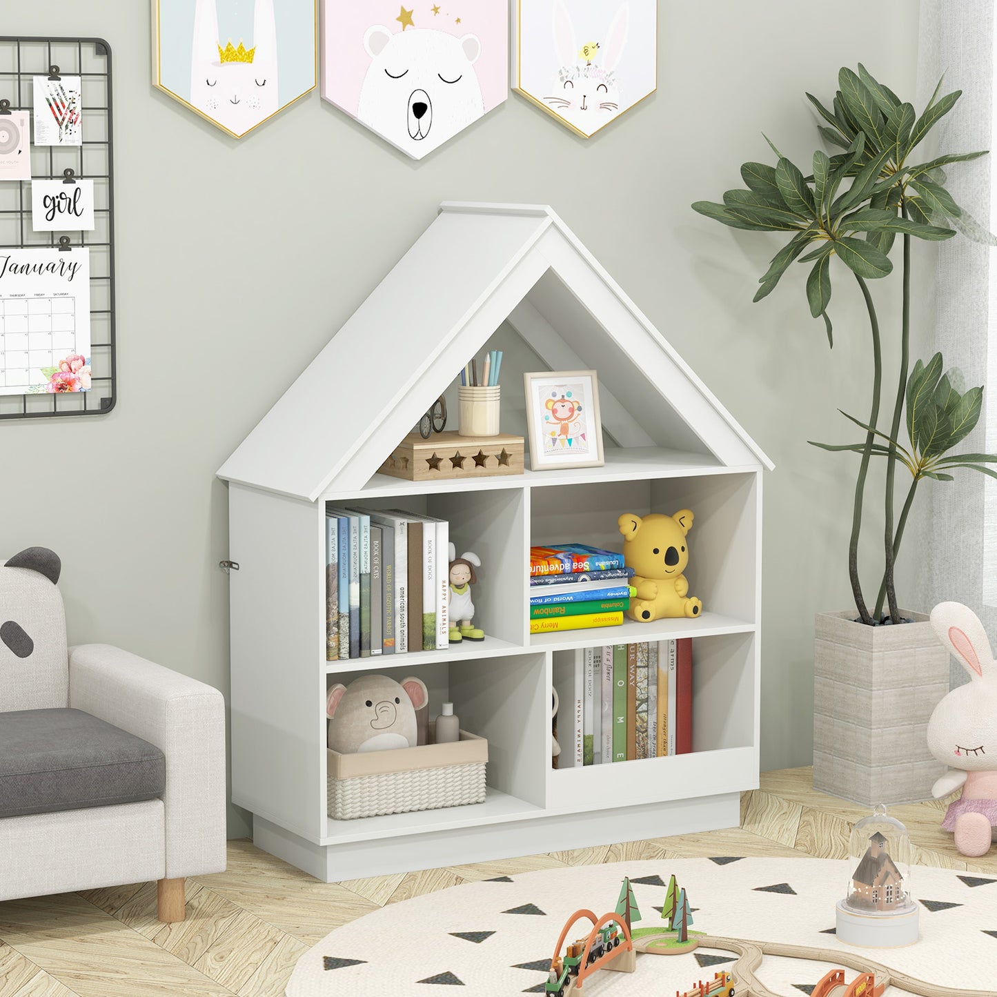 3-Tier House-Shaped Toy Storage Organizer with Open Shelves-White Kids Crystal
