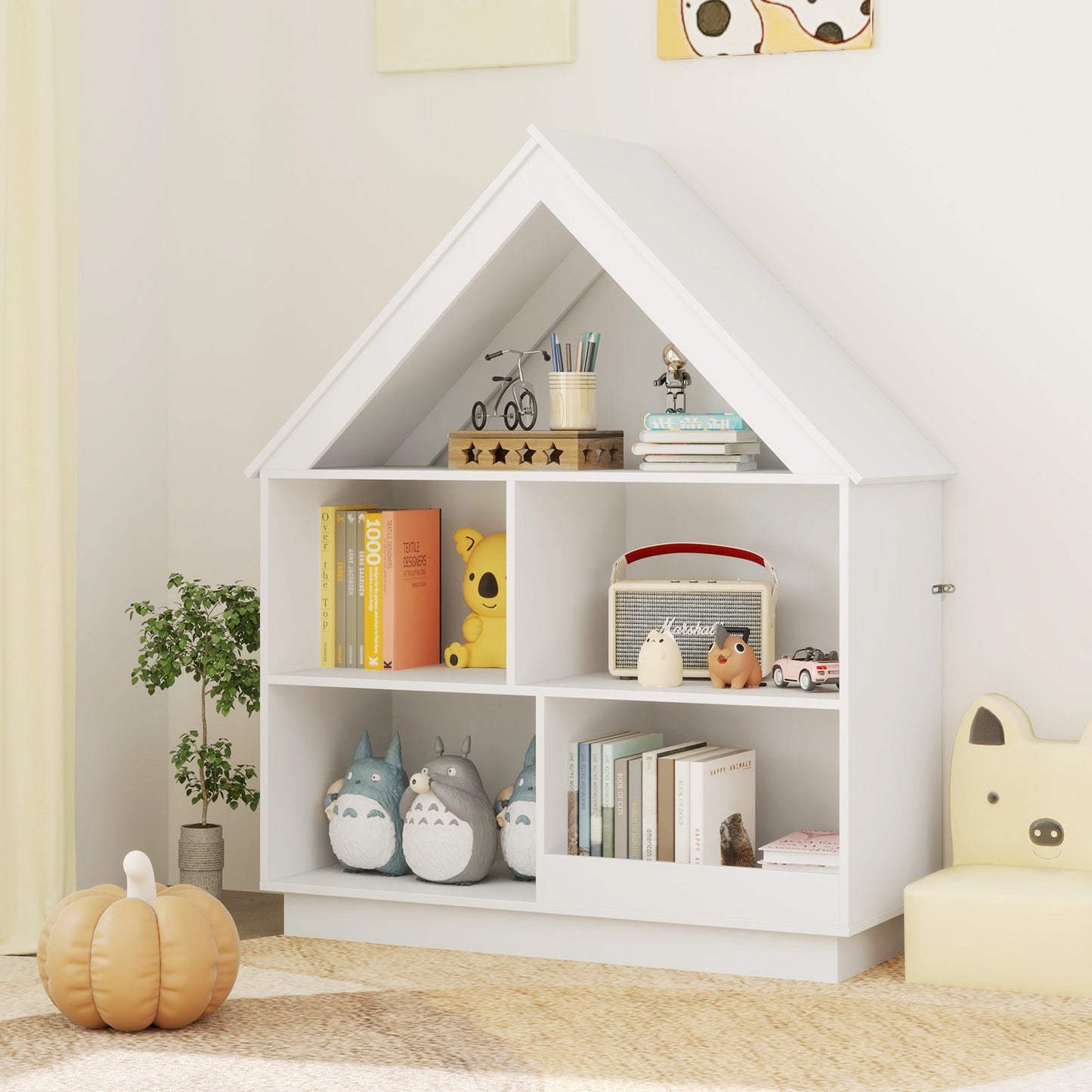 3-Tier House-Shaped Toy Storage Organizer with Open Shelves-White Kids Crystal