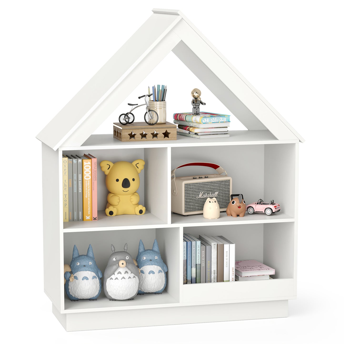 3-Tier House-Shaped Toy Storage Organizer with Open Shelves-White Kids Crystal