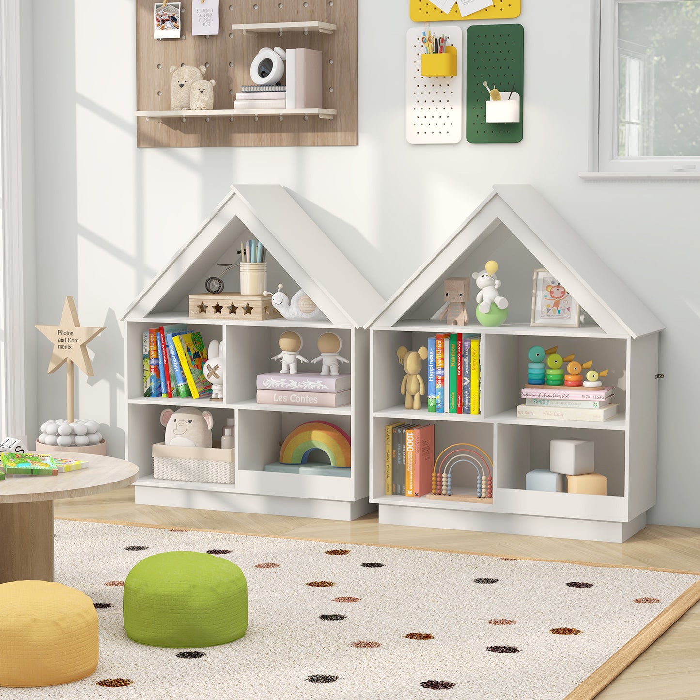 3-Tier House-Shaped Toy Storage Organizer with Open Shelves-White Kids Crystal