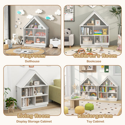 3-Tier House-Shaped Toy Storage Organizer with Open Shelves-White