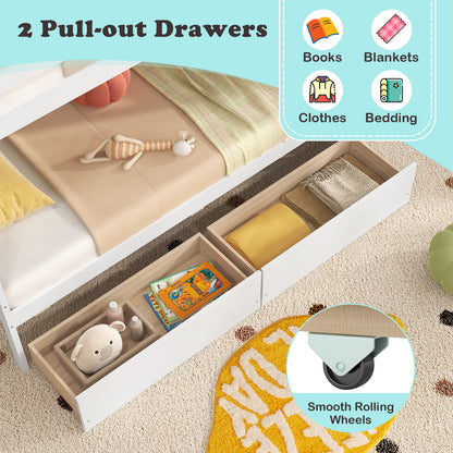 Twin Over Twin Bunk Bed with Storage Stairs and Drawers-White