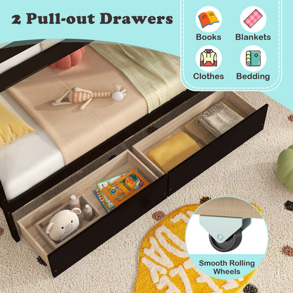 Twin Over Twin Bunk Bed with Storage Stairs and Drawers-Coffee