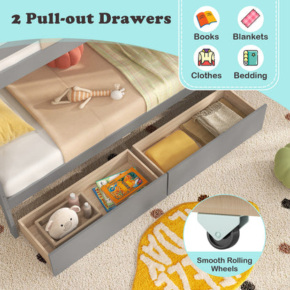 Twin Over Twin Bunk Bed with Storage Stairs and Drawers-Gray