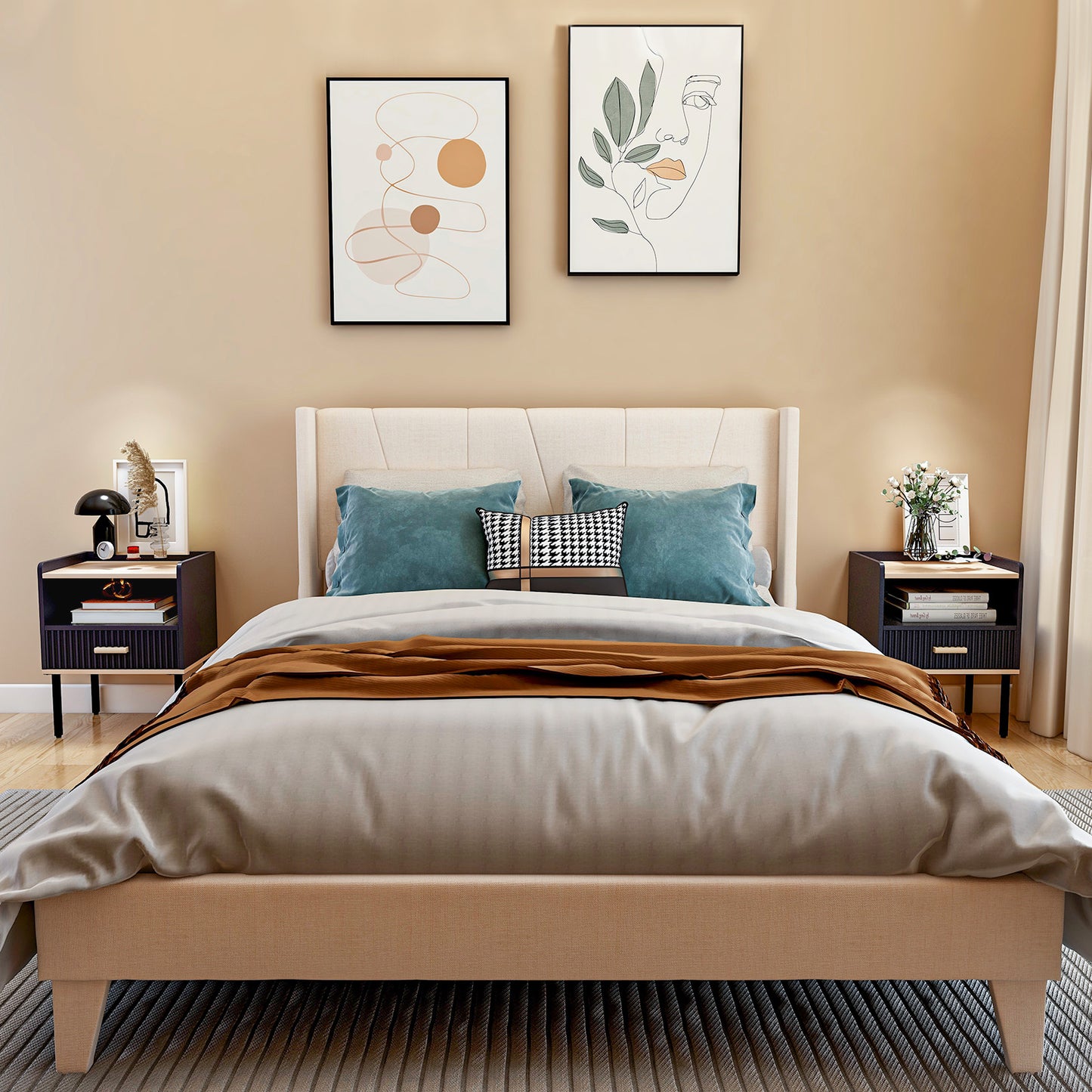 Nightstand Bedside End Table with Drawer and Open Shelf for Living Room Bedroom-Gray Kids Crystal