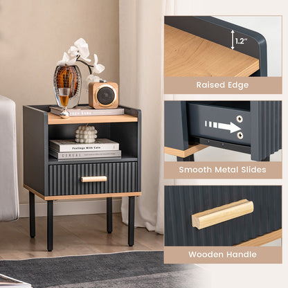 Nightstand Bedside End Table with Drawer and Open Shelf for Living Room Bedroom-Gray