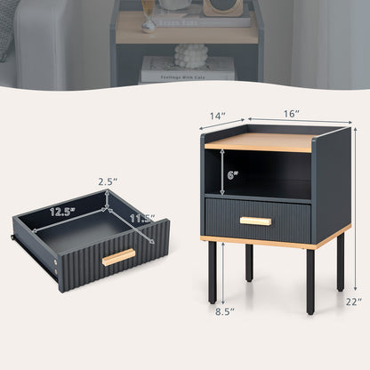 Nightstand Bedside End Table with Drawer and Open Shelf for Living Room Bedroom-Gray
