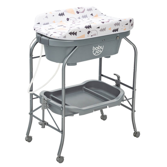 Portable Baby Changing Table with Storage Basket and Shelves-Gray