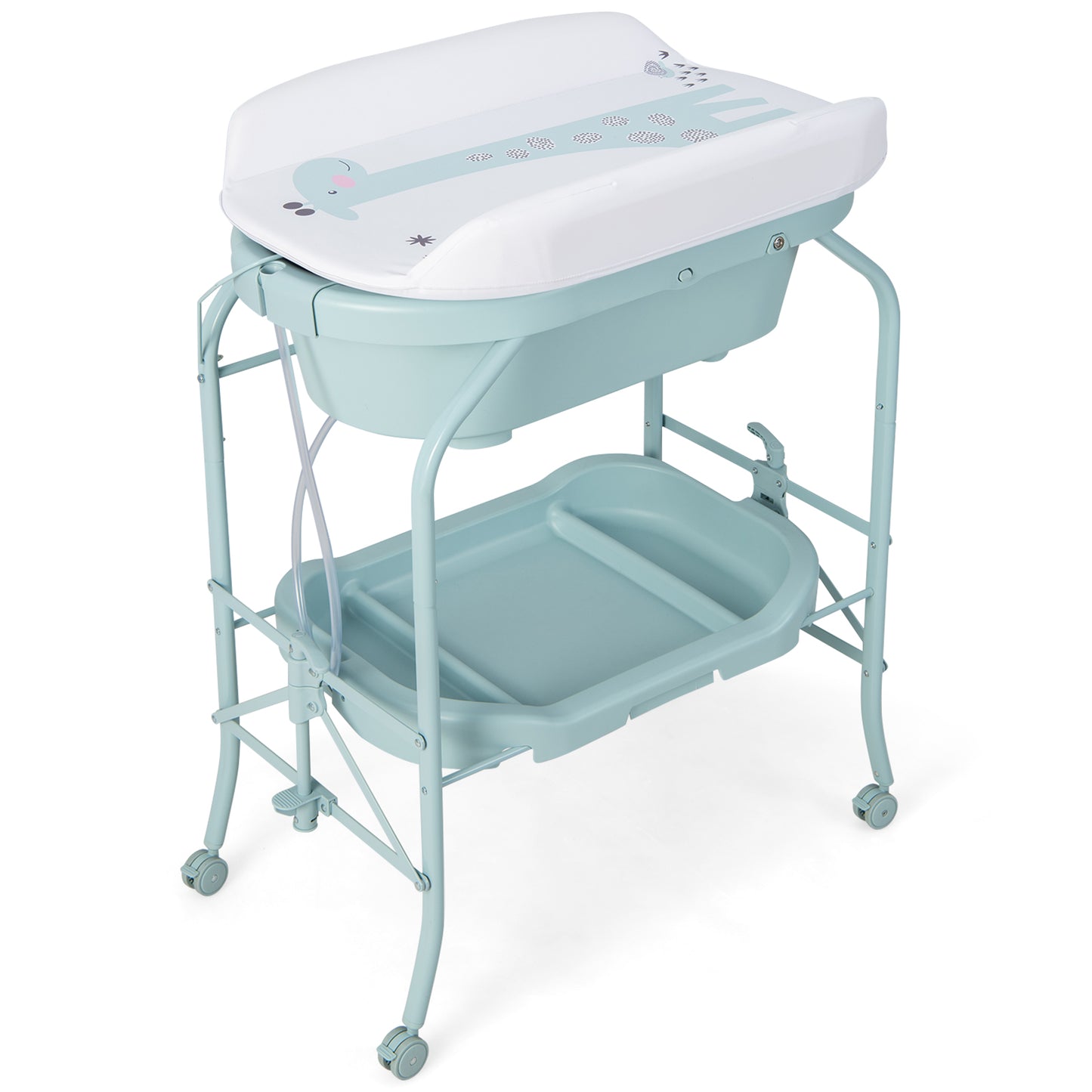 Folding Baby Changing Table with Bathtub and 4 Universal Wheels-Blue Kids Crystal