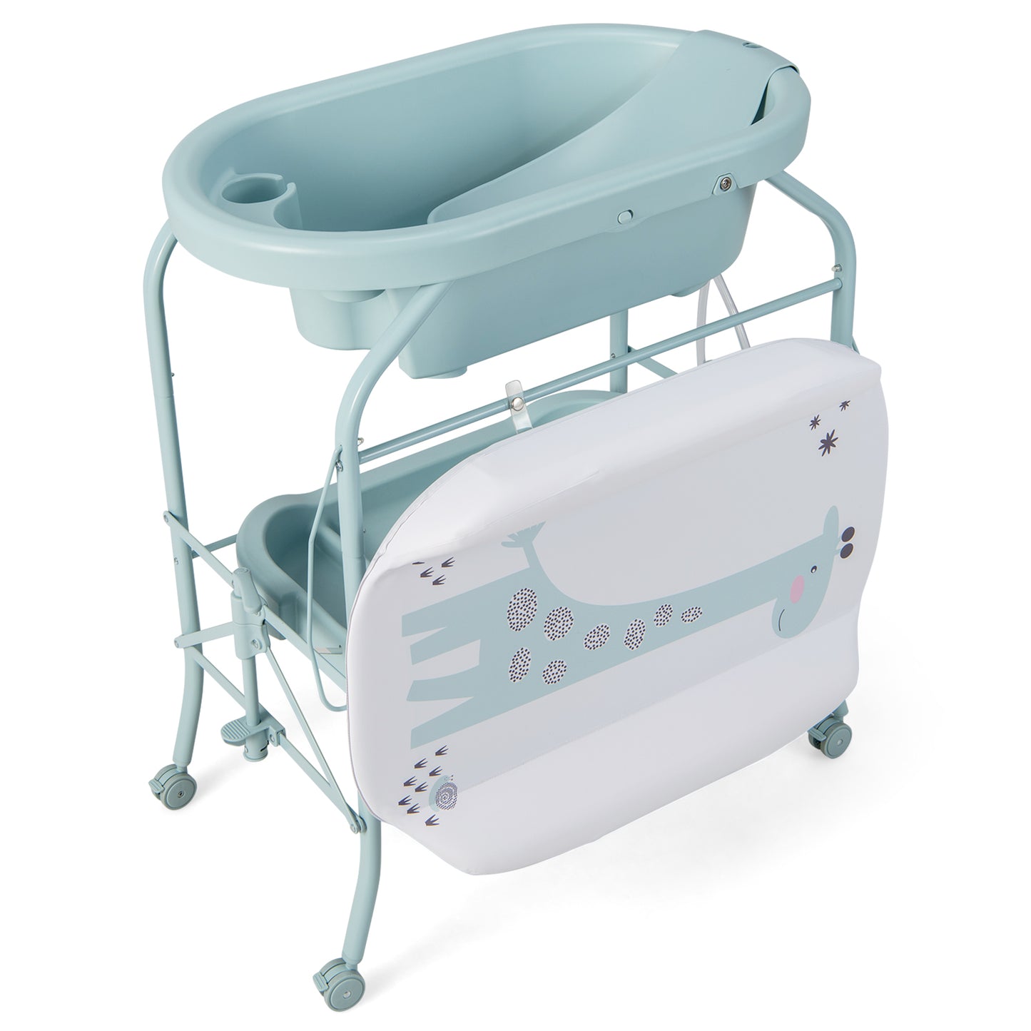 Folding Baby Changing Table with Bathtub and 4 Universal Wheels-Blue Kids Crystal