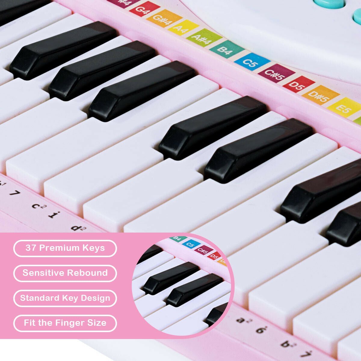 Multifunctional 37 Electric Keyboard Piano with Microphone-Pink Kids Crystal