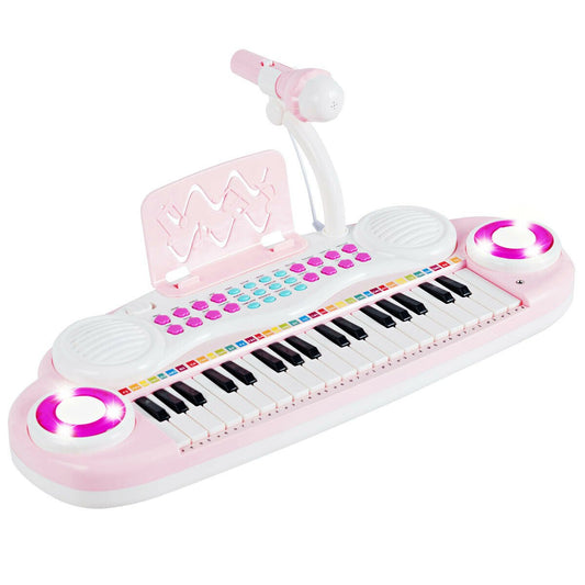 Multifunctional 37 Electric Keyboard Piano with Microphone-Pink Kids Crystal