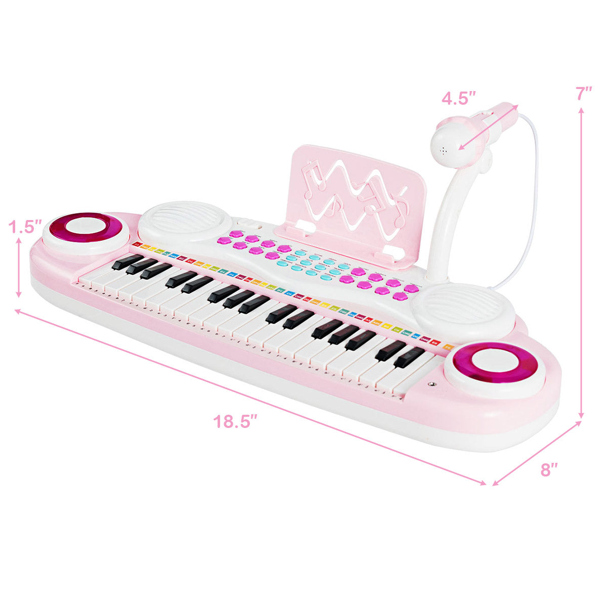 Multifunctional 37 Electric Keyboard Piano with Microphone-Pink Kids Crystal