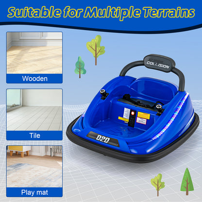12V Kids Bumper Car Ride on Toy with Remote Control and 360 Degree Spin Rotation-Blue