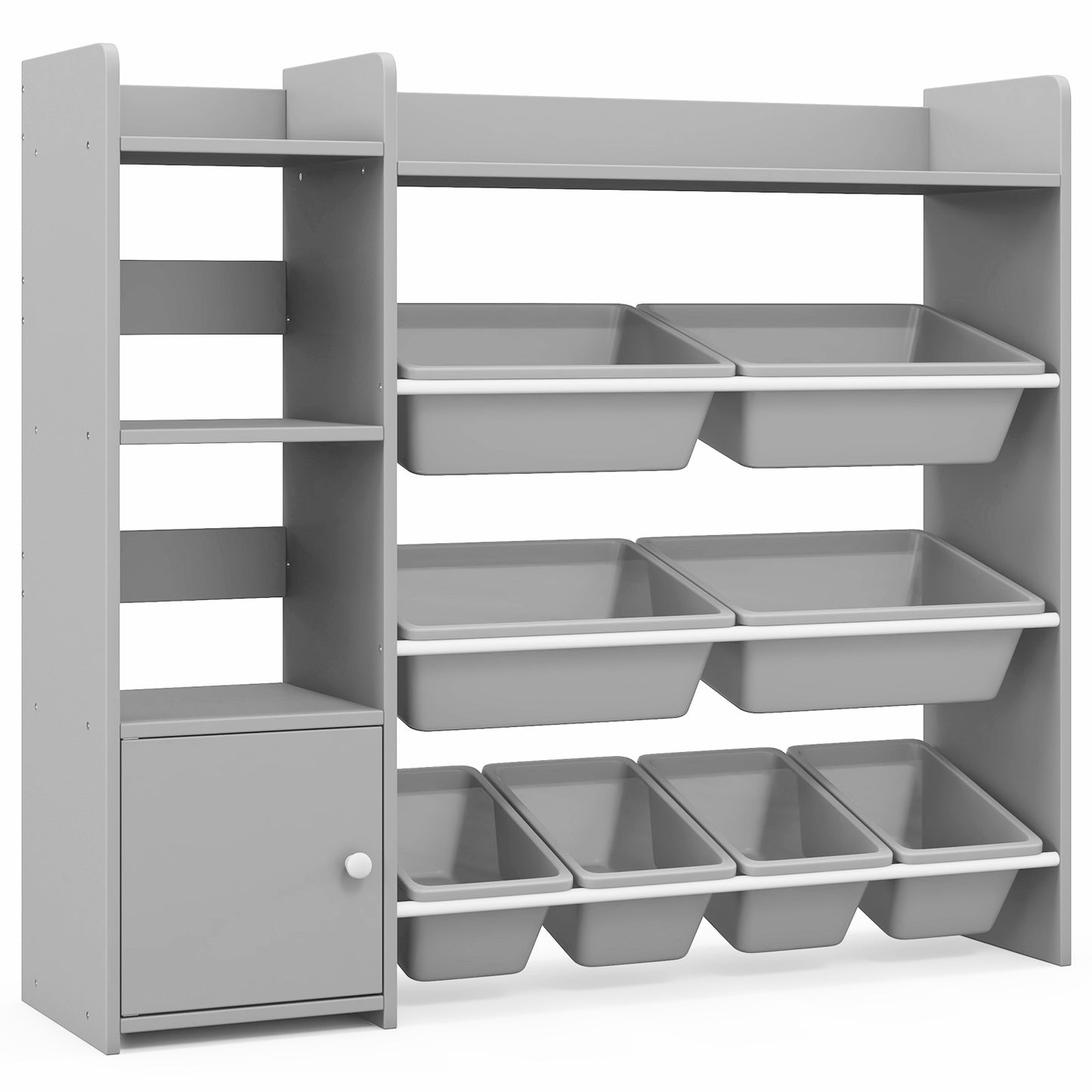 4-Tier Kids Bookshelf and Toy Storage Rack with 8 Toy Organizer Bins-Grey Kids Crystal