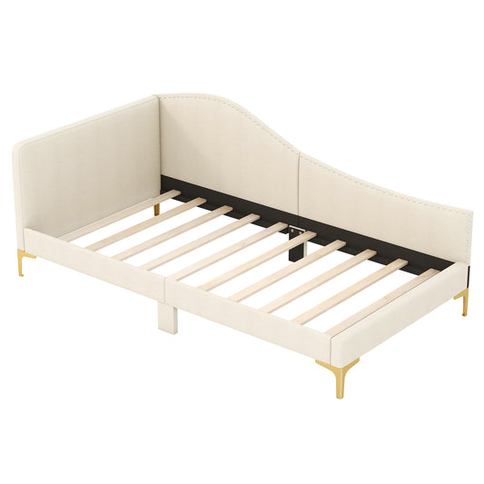 Full/Twin Size Upholstered Daybed with Metal Legs and Wood Slats-Twin Size Kids Crystal