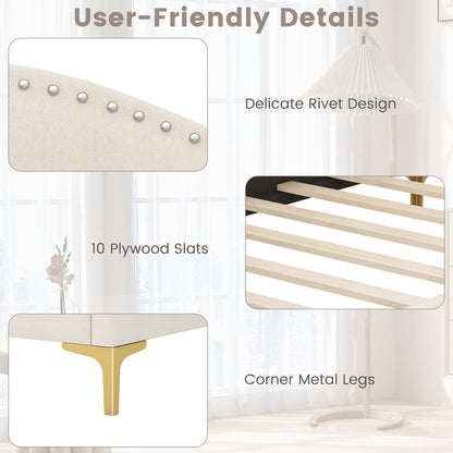 Full/Twin Size Upholstered Daybed with Metal Legs and Wood Slats-Twin Size