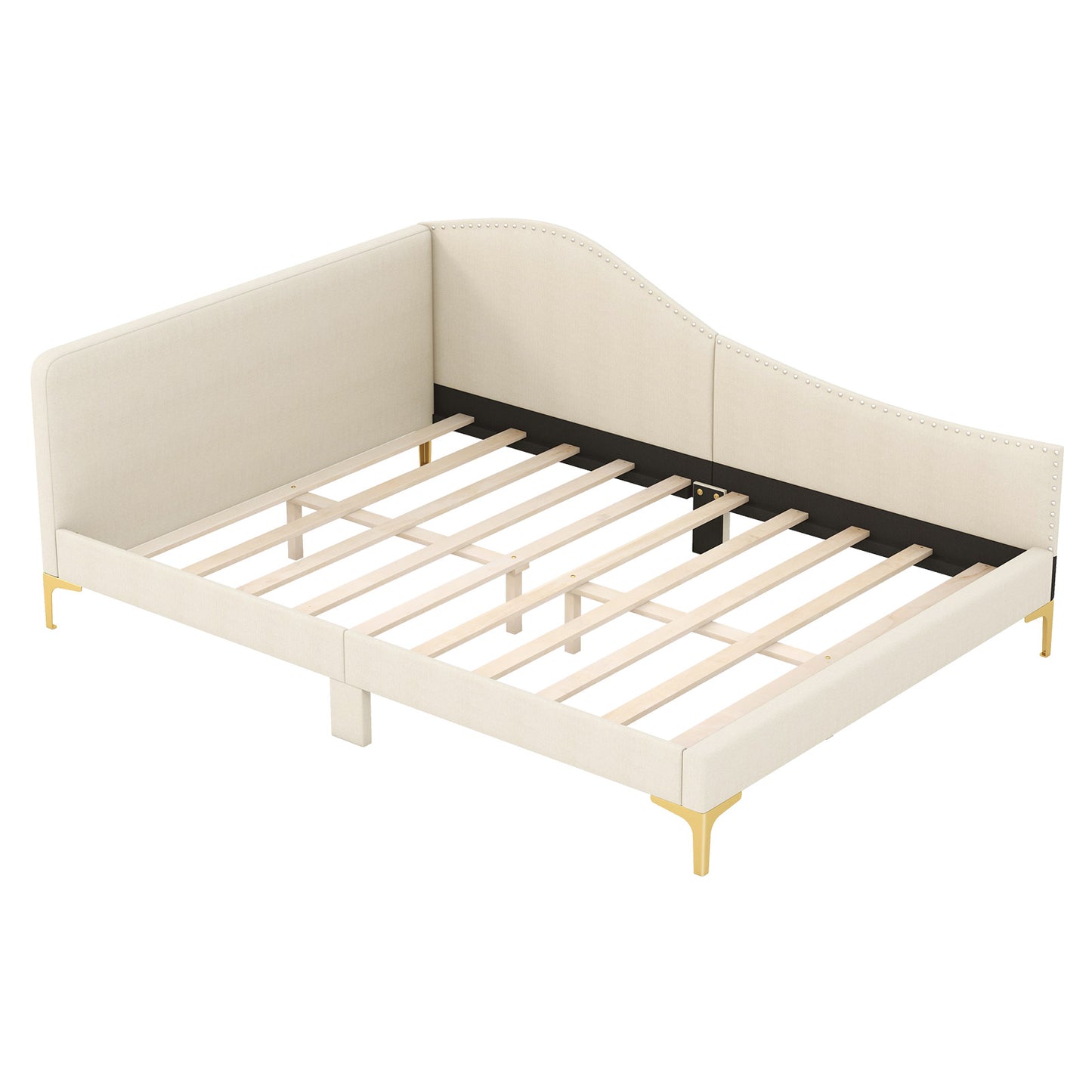 Full/Twin Size Upholstered Daybed with Metal Legs and Wood Slats-Full Size Kids Crystal
