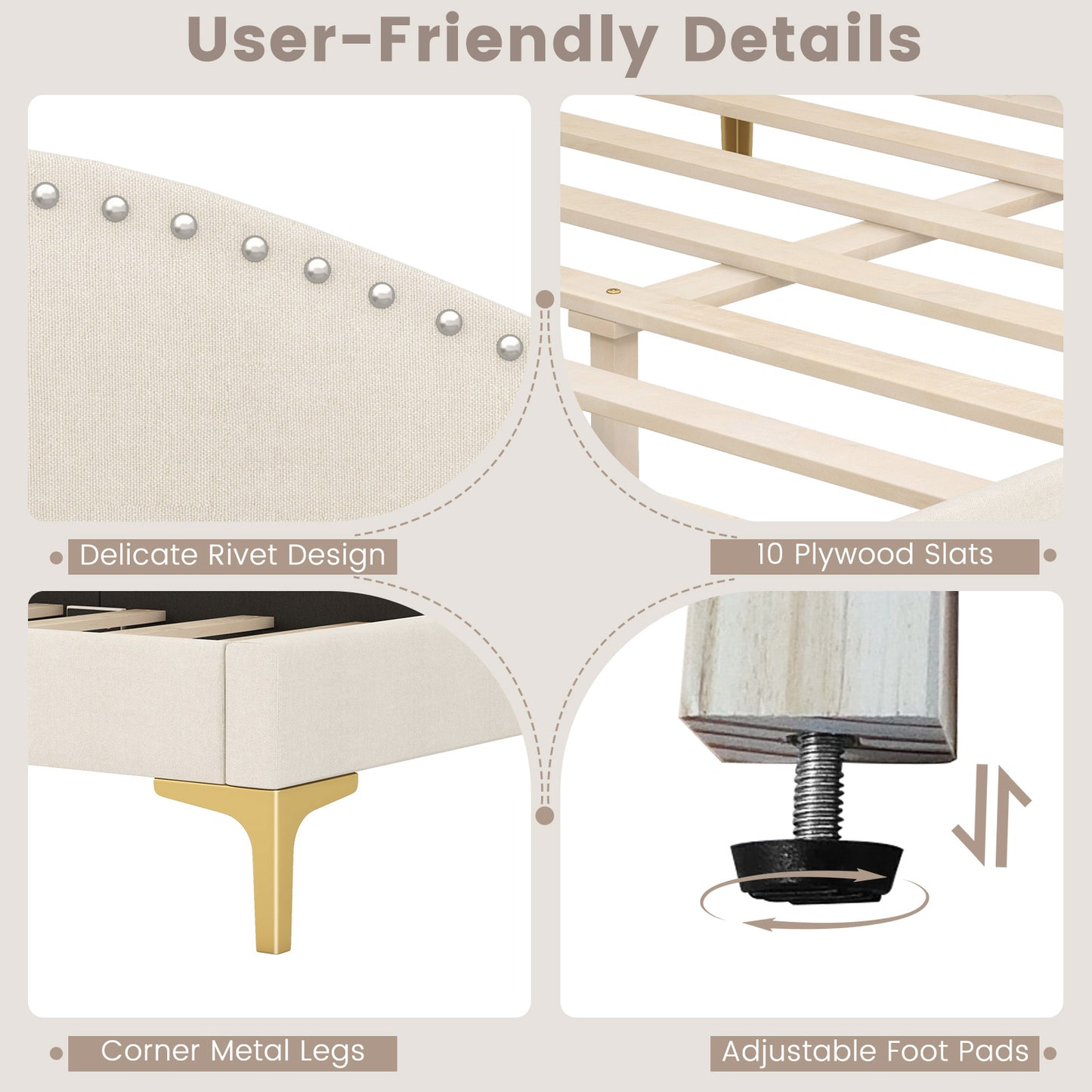 Full/Twin Size Upholstered Daybed with Metal Legs and Wood Slats-Full Size Kids Crystal