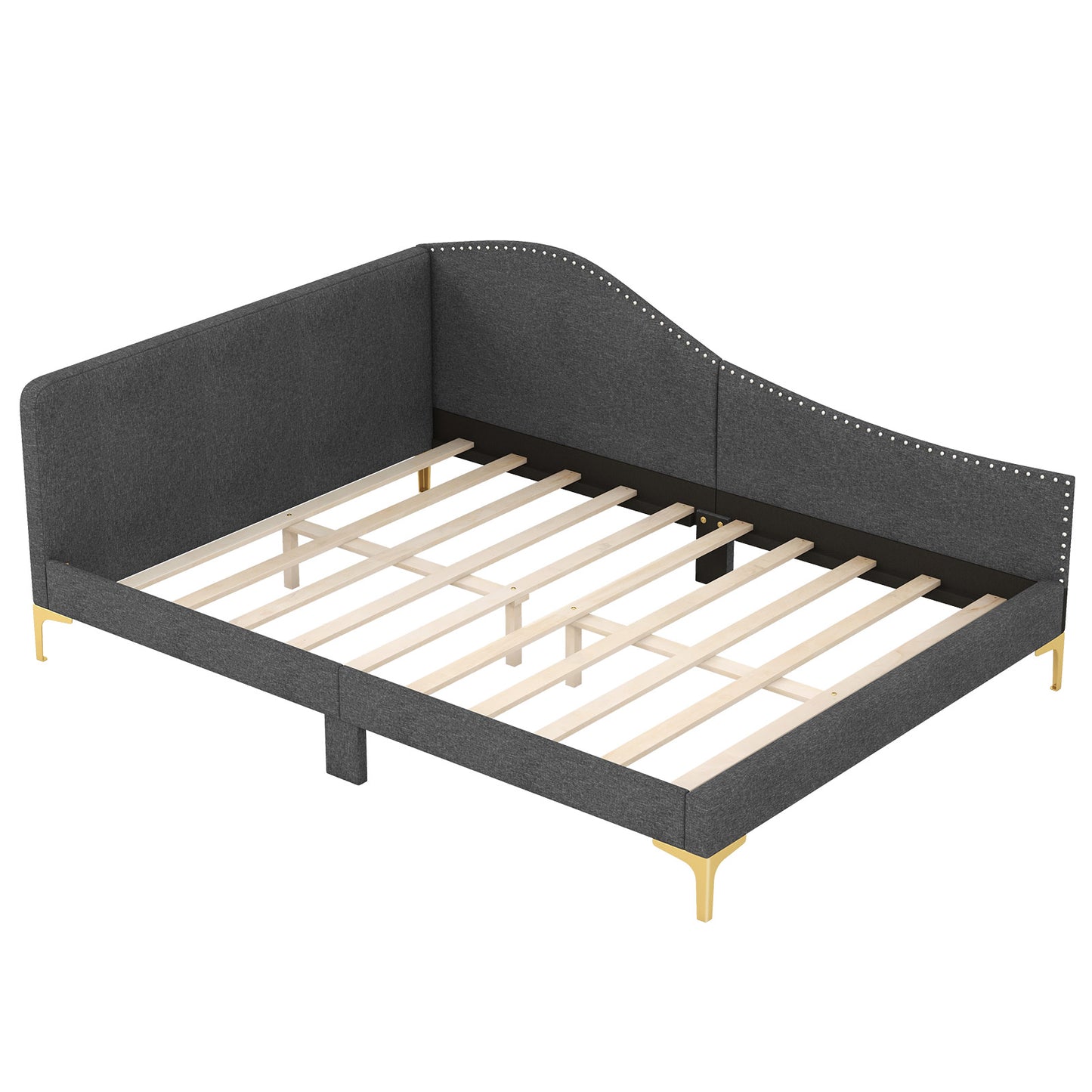 Full/Twin Size Rivet-Tufted Platform Bed with Metal Legs and Wood Slats-Full Size Kids Crystal