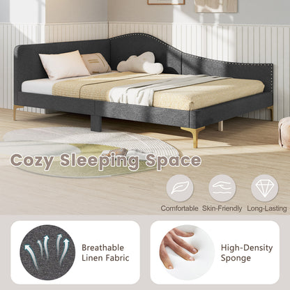 Full/Twin Size Rivet-Tufted Platform Bed with Metal Legs and Wood Slats-Full Size