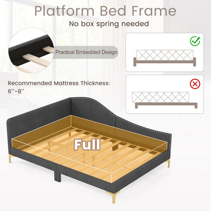 Full/Twin Size Rivet-Tufted Platform Bed with Metal Legs and Wood Slats-Full Size