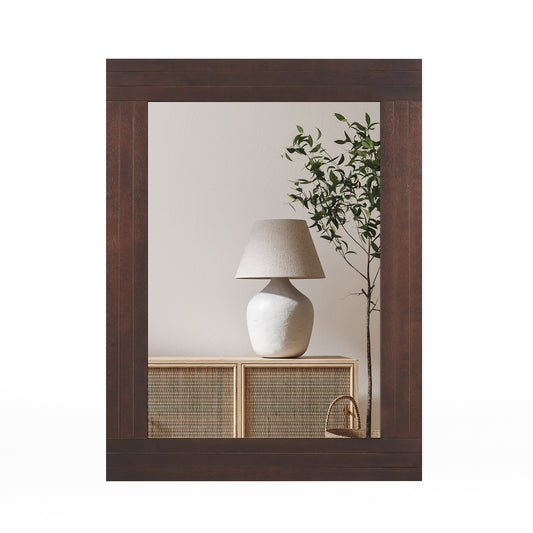 Wood Framed Wall Mirror for Bedroom Living Room Vanity Entryway-Brown Kids Crystal
