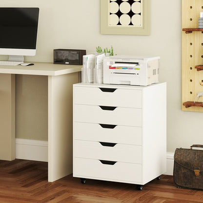 5 Drawer Mobile File Cabinet with Wheels for Living Room-White
