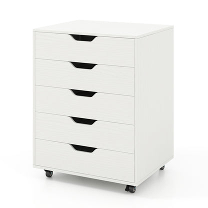 5 Drawer Mobile File Cabinet with Wheels for Living Room-White
