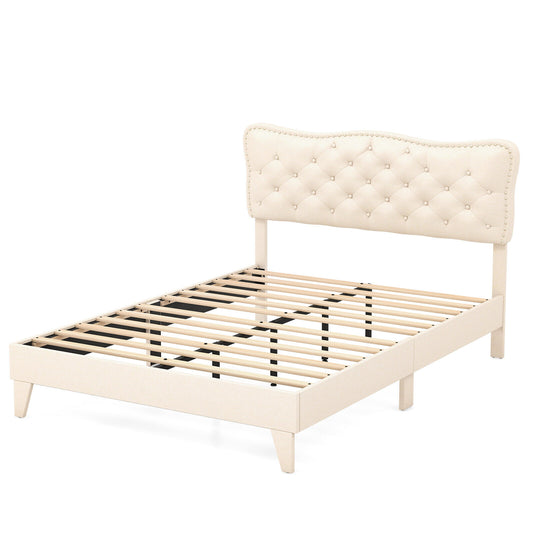 Full Size Bed Frame with Nail Headboard and Wooden Slats Kids Crystal