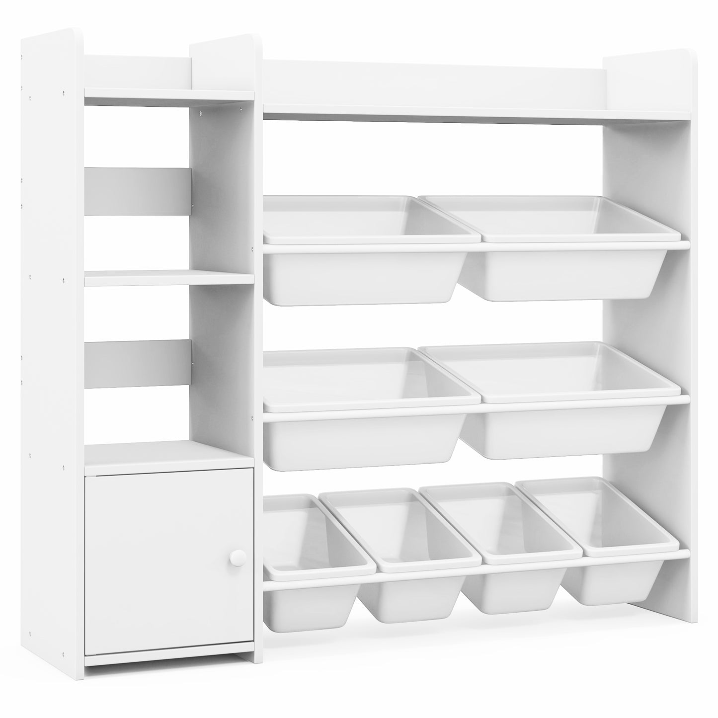 4-Tier Kids Toy Storage Organizer Bookshelf and Toy Storage Rack with Door-White Kids Crystal