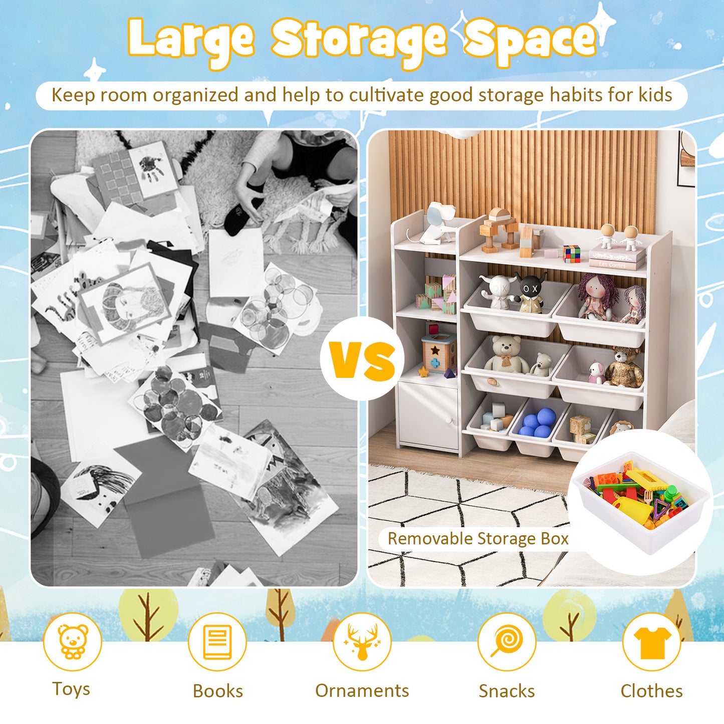 4-Tier Kids Toy Storage Organizer Bookshelf and Toy Storage Rack with Door-White Kids Crystal