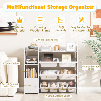 4-Tier Kids Toy Storage Organizer Bookshelf and Toy Storage Rack with Door-White
