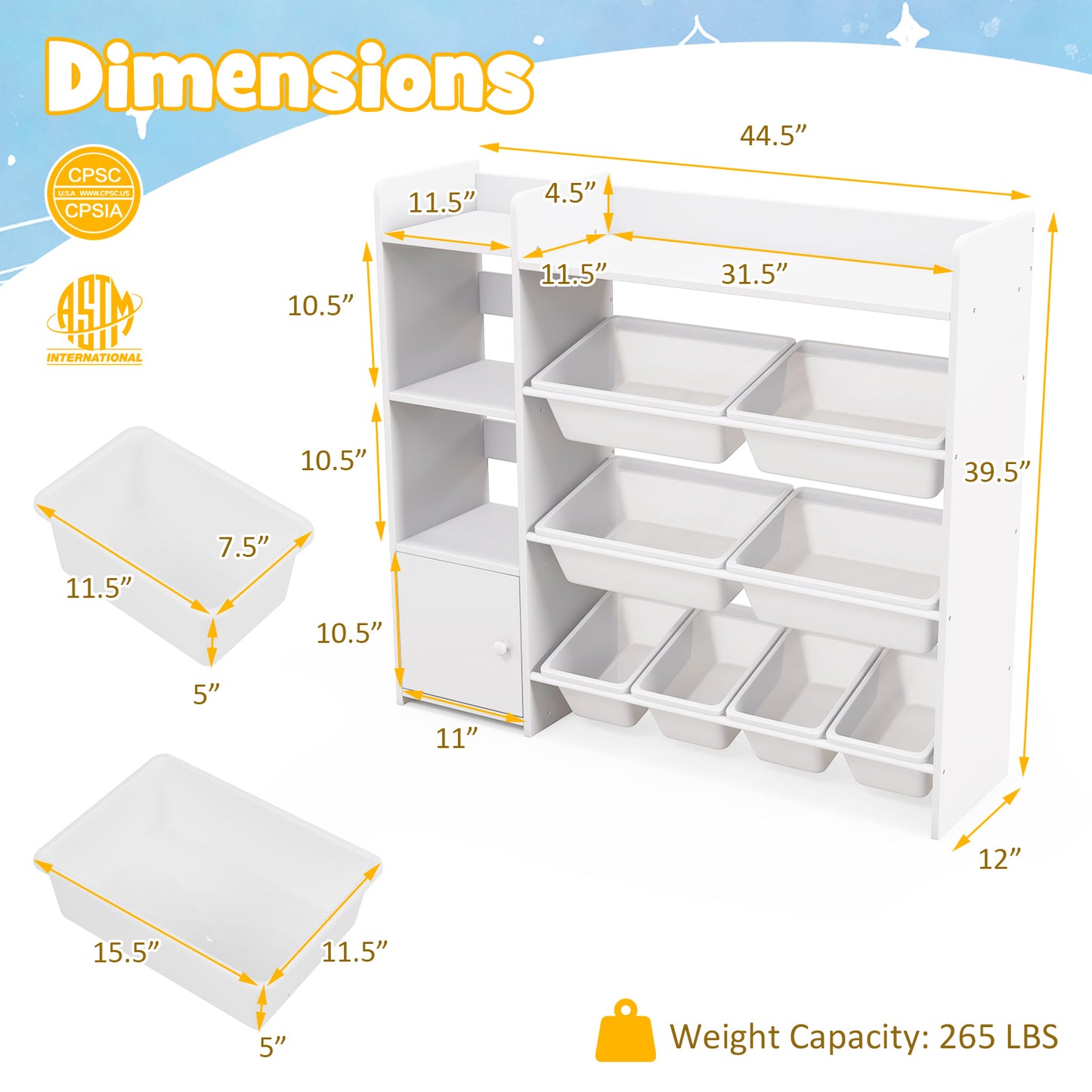 4-Tier Kids Toy Storage Organizer Bookshelf and Toy Storage Rack with Door-White Kids Crystal