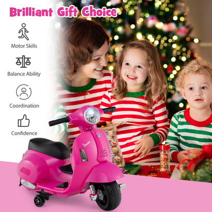 Kids Ride on Motorcycle Licensed Vespa with LED Headlight and Horn Sound-Pink