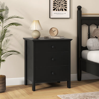 3-Drawer Wooden Nightstand Modern Bedside Table-Black
