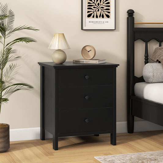 3-Drawer Wooden Nightstand Modern Bedside Table-Black Kids Crystal