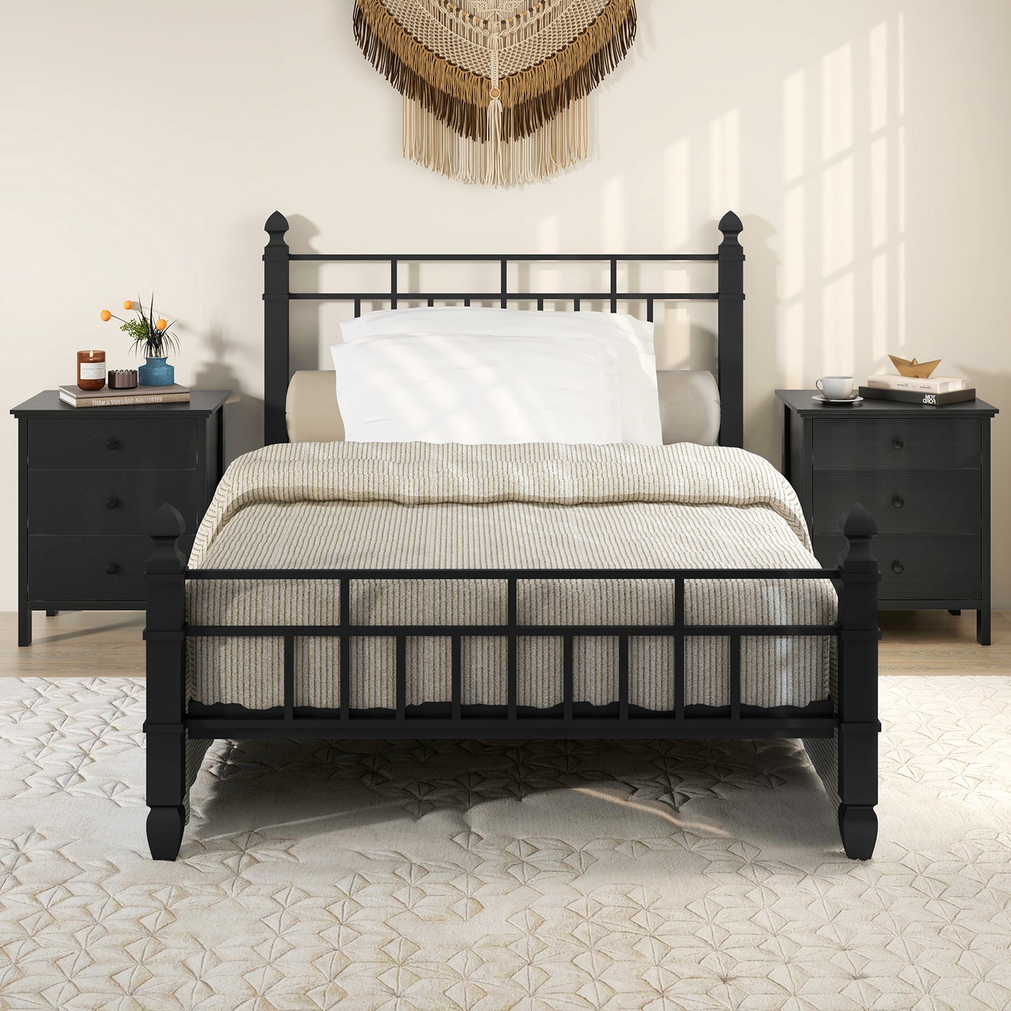 3-Drawer Wooden Nightstand Modern Bedside Table-Black Kids Crystal