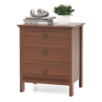 3-Drawer Wooden Nightstand Modern Bedside Table-Walnut