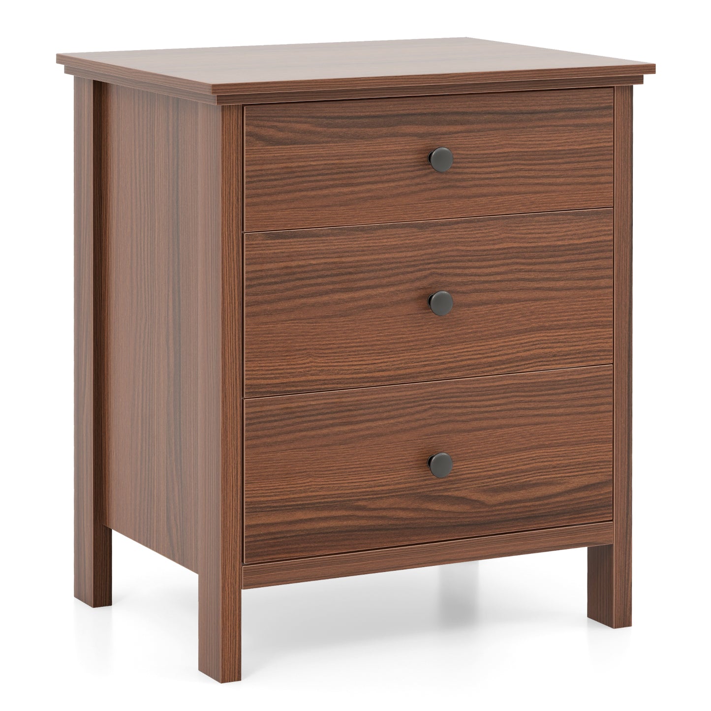 3-Drawer Wooden Nightstand Modern Bedside Table-Walnut Kids Crystal