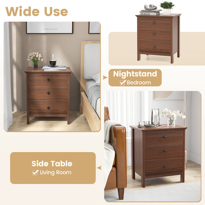 3-Drawer Wooden Nightstand Modern Bedside Table-Walnut