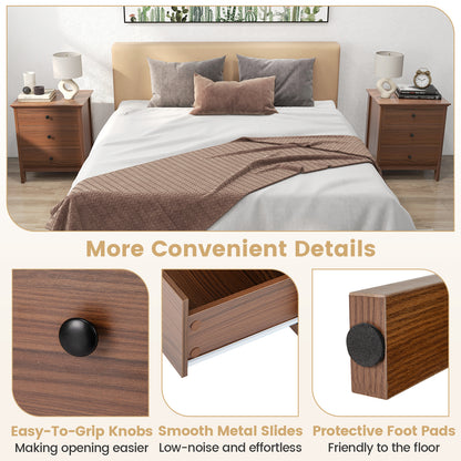 3-Drawer Wooden Nightstand Modern Bedside Table-Walnut