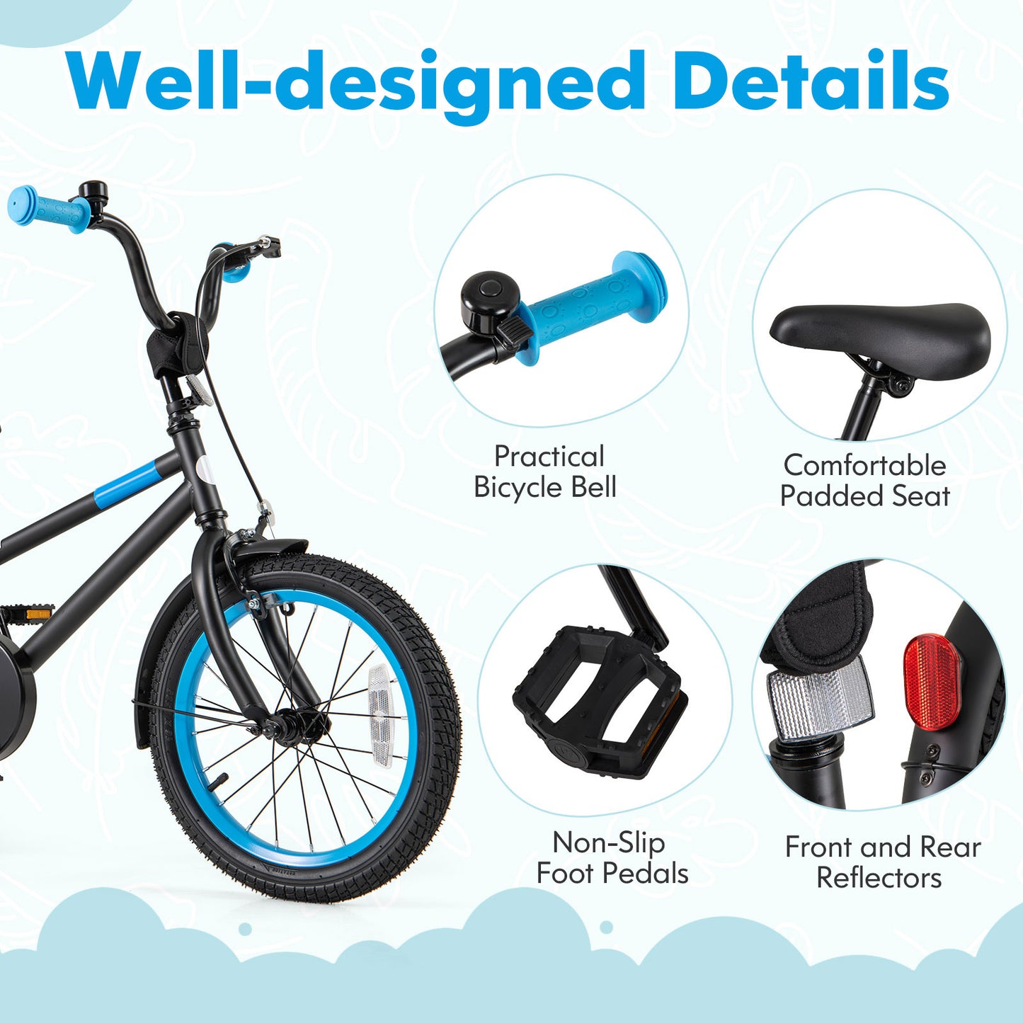 Kids Bike with Adjustable Handlebar and Saddle Black-16 inches Kids Crystal
