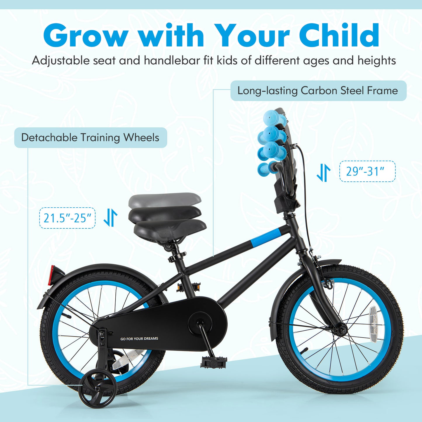 Kids Bike with Adjustable Handlebar and Saddle Black-16 inches Kids Crystal