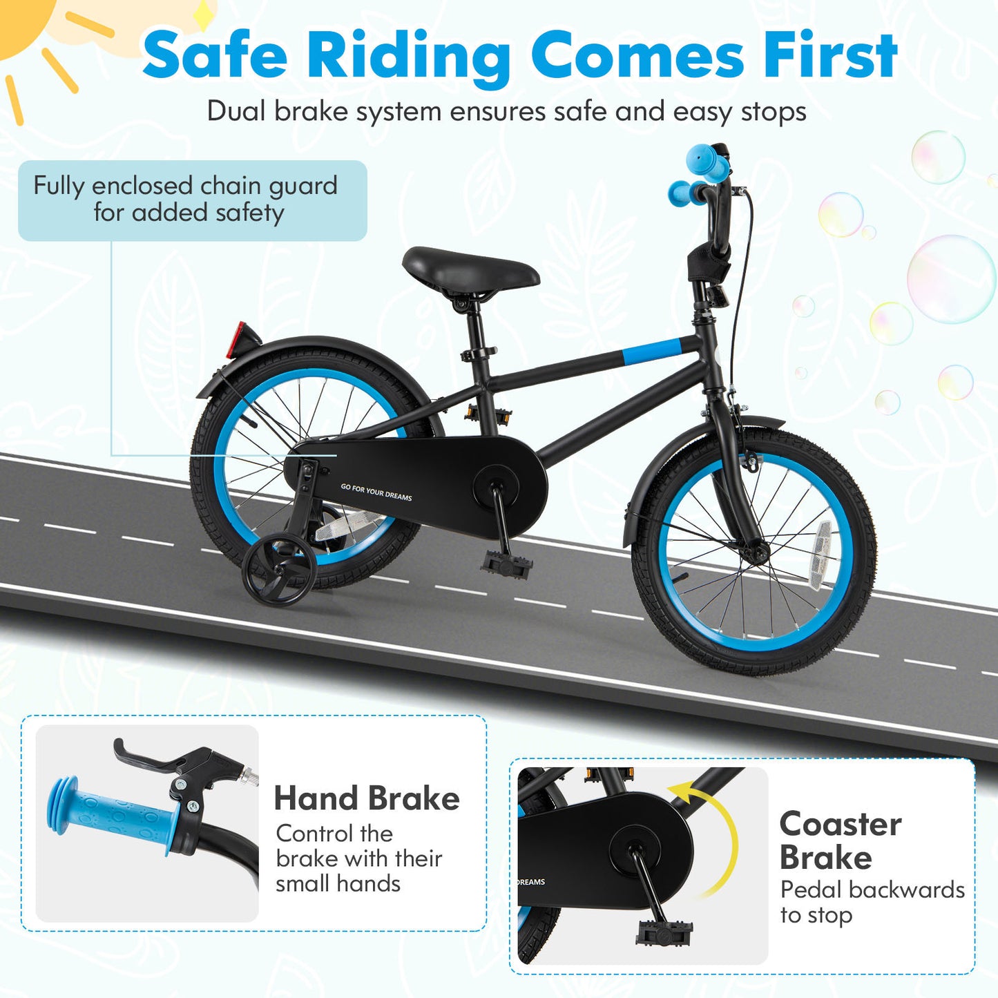 Kids Bike with Adjustable Handlebar and Saddle Black-16 inches Kids Crystal