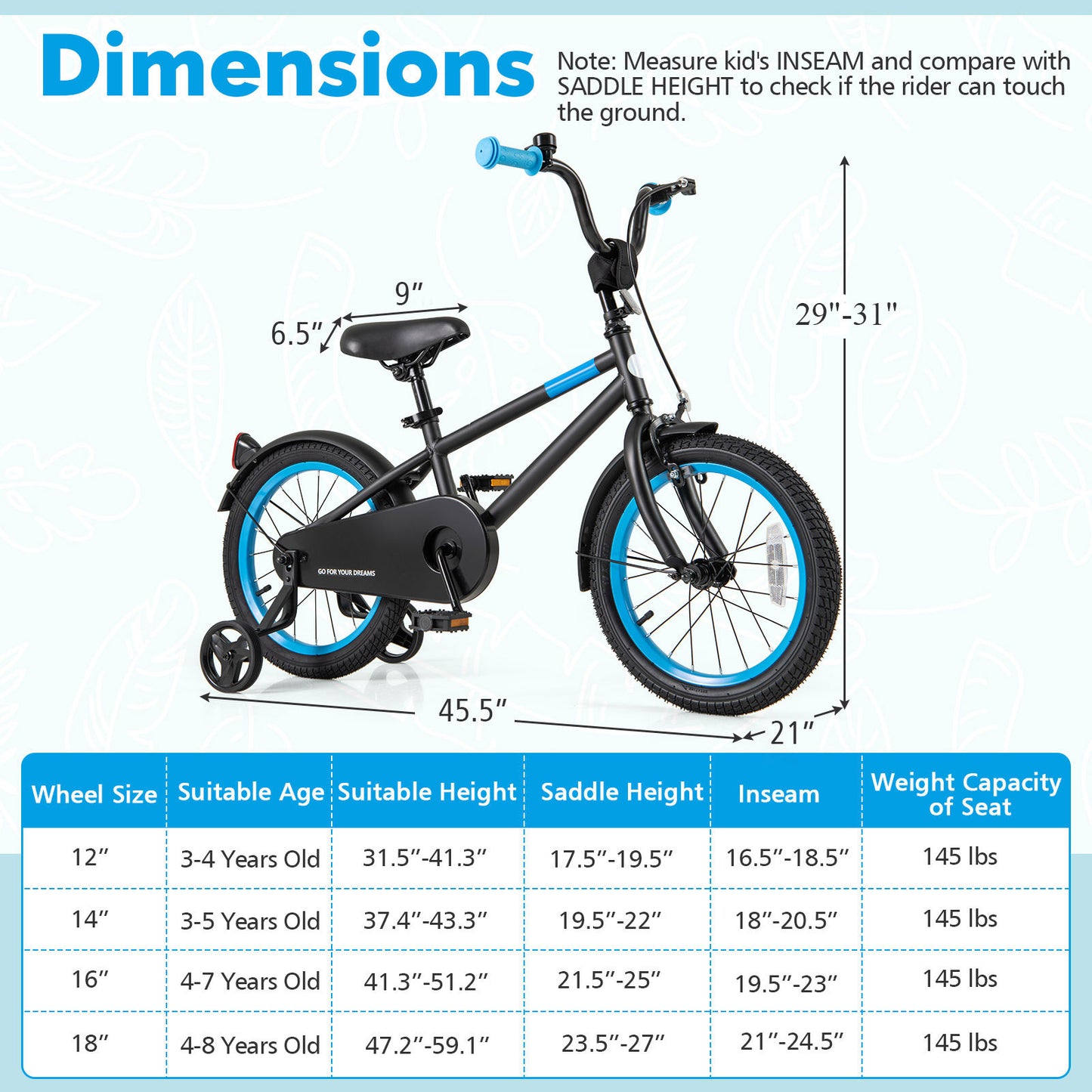 Kids Bike with Adjustable Handlebar and Saddle Black-16 inches Kids Crystal