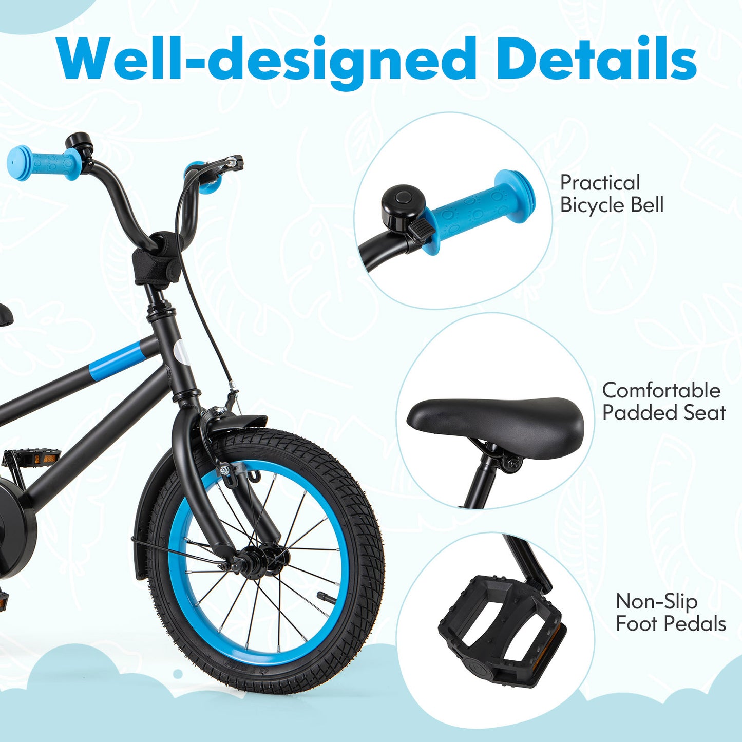 Kids Bike with Adjustable Handlebar and Saddle Black-14 inches Kids Crystal